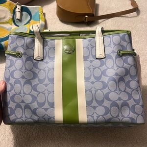 Coach Blue and Green Signature Tote